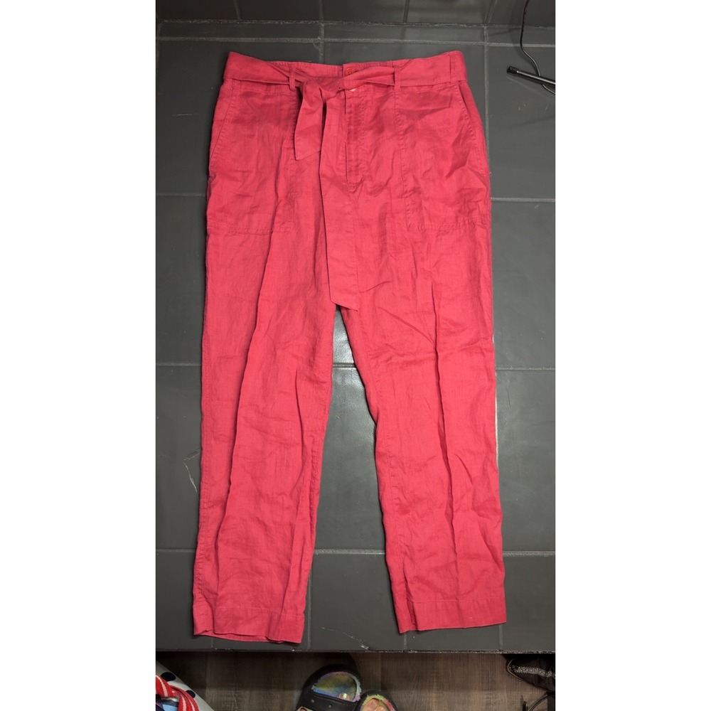 Lauren Ralph Lauren Pink 100% Linen Belted Straight Leg Pants Womens 12